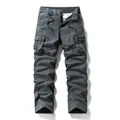 Rugged men's dark grey cotton cargo pants with multiple pockets and drawstring waist - 29 / Bottoms / Gray