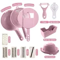 Pink 12-in-1 multifunctional vegetable cutter set for easy slicing and shredding - Standard 12-Piece Set (With Hand Guard + Drain Basket) / Pink