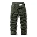 Men's olive green outdoor cotton cargo pants with multi-pockets and drawstring waist - 29 / Bottoms / Army Green