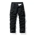 Professional men's black pure cotton cargo pants with multi-pockets and drawstring waist - 29 / Bottoms / Black