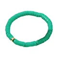 Simple green heishi bead stretch bracelet for women with a gold accent jewelry bead - Mint Green Heishi Beads Gold Round Bead Style (BJEW-SW00107-05)