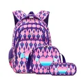 Purple primary school backpack set with rabbit print, including backpack, bag, and pencil case. - Heart Rabbit 3-Piece Set