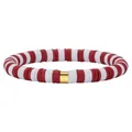 Red and white Heishi polymer clay bead stretch bracelet with gold metal accent cylinder. - Red and White Heishi Beads Style (BJEW-SW00114-03)