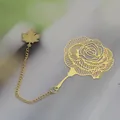 Elegant golden metal hollowed rose bookmark with maple leaf chain - Rose