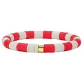 Minimalist red and white striped clay heishi bead stretch bracelet with gold accent bead - Red and White Striped Heishi Beads Gold Center Style (BJEW-SW00114-05)