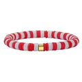 Minimalist red and white soft clay heishi bead stretch bracelet with a gold metal bead accent - Red and White Alternating Heishi Beads Gold Spacer Style (BJEW-SW00114-06)