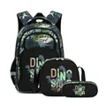 3-piece school backpack set with green dinosaur camo print for children and teens - Jungle Dinosaur 3-Piece Set