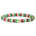 Colorful red white and green clay heishi bead stretch bracelet with gold bead accent - Red White Green Tri-Color Heishi Beads Gold Spacer Style (BJEW-SW00115-04)