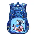 Ergonomic primary school backpack with blue cartoon shark diver print for boys and girls - Shark Backpack Only