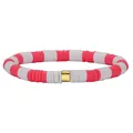 Handmade pink and white Heishi clay bead stretch bracelet jewelry with gold spacer - Pink and White Heishi Beads Gold Spacer Style (BJEW-SW00109-04)