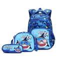 Blue 3-piece shark school backpack set including shoulder bag and matching pencil case - Shark 3-Piece Set