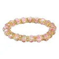 Elegant stretch crystal bracelet featuring pink rose floral beads and gold-tone spacers - Pink Rose Textured Glass Beads Style (BJEW-SW001579-05)