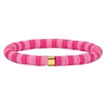 Vibrant pink and fuchsia heishi bead stretch bracelet with a gold metal accent bead - Pink and Rose Red Heishi Beads Style (BJEW-SW00109-05)