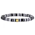 Minimalist black and white Heishi bead elastic bracelet with a central gold spacer - Black and White Striped Heishi Beads Gold Spacer Style (BJEW-SW00112-03)
