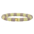 Handmade yellow and purple clay heishi bead stretch bracelet with gold accent bead - Yellow and Purple Heishi Beads Gold Cylinder Style (BJEW-SW00113-04)