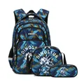 Blue dinosaur camouflage pattern 3-piece school backpack set for boys and girls - Graffiti Dinosaur 3-Piece Set