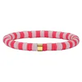 Vibrant pink and white heishi bead stretch bracelet with a gold metal accent bead - Light Pink Mixed Heishi Beads Style (BJEW-SW00109-03)