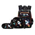 Space rocket school backpack 3-piece set in black with orange trim - Black Space 3-Piece Set