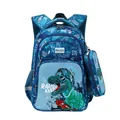 Blue elementary school backpack featuring dinosaur print and matching pencil case - Dinosaur + Pencil Case