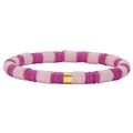 Pink and magenta polymer clay heishi bead stretch bracelet with a gold bead accent - Light Pink and Rose Red Heishi Beads Style (BJEW-SW00111-05)
