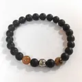 Matte black beaded bracelet with soccer ball and tiger eye accents - Matte Black Beads Tiger Eye Soccer Ball Style (BJEW-SW001577-01)