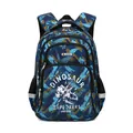 Blue dinosaur theme primary school backpack with triceratops print for boys and girls. - Graffiti Dinosaur