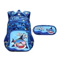 Blue shark theme elementary school backpack and pencil case set with Diver print. - Shark + Pencil Case