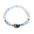 Elegant beaded bracelet with iridescent stones and a heart-shaped abalone shell charm - Abalone Shell Footprint Pendant Style (BJEW-F352-18G)