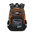 Ergonomic black and orange school backpack for kids with mechanical dinosaur design - Mechanical T-Rex