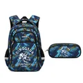 Blue dinosaur explorers school backpack set with matching pencil case for primary kids - Graffiti Dinosaur + Pencil Case