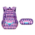 Purple rabbit pattern school backpack and matching pencil case set for primary students - Heart Rabbit + Pencil Case