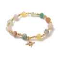 Colorful faceted beaded stretch bracelet with gold star charm for elegant summer jewelry - Colorful Faceted Beads Star Pendant Style (BJEW-P318-02G-01)
