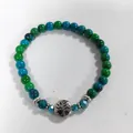 Blue and green beaded stretch bracelet with silver tree of life charm - Blue Green Polished Beads Tree of Life Style (BJEW-PH01798)