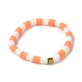 Bohemian orange and white polymer clay heishi bead stretch bracelet with a gold metal bead - Orange and White Heishi Beads Style (BJEW-SW00110-06)