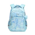 Light blue school backpack for kids with white wing pattern and fluffy charm - Blue Heart (17 Inches)