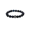 Deep blue tiger eye beaded bracelet with vintage silver filigree metal bead charm - Dark Blue Cat Eye Round Beads Style (BW5198-7)