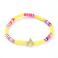 Colorful bohemian polymer clay heishi bead stretch bracelet with gold shell charm - Bright Yellow Multi-Color Heishi Beads Conch Style (X-BJEW-JB05078-02)