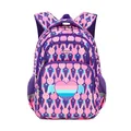 Purple ergonomic school backpack for kids with cute pink rabbit print and winged heart - Heart Rabbit
