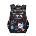 Black space themed primary school student backpack with rocket and planet prints - Black Space