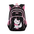 Ergonomic primary school backpack in black and pink with a cute cartoon cat print for girls - Black Cat