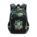 Children's ergonomic backpack with vintage dinosaur monster pattern in camo green - Jungle Dinosaur