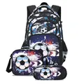 3-piece set football themed school backpack with lunch bag and pencil case for boys - Black Football 3-Piece Set