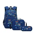 Durable navy blue 3-piece school bag set with aviation fighter jet design for kids - Royal Blue Fighter Jet 3-Piece Set