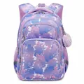 Purple gradient camouflage backpack for primary school students with cute pom-pom charm - Light Purple Game Console