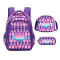 Purple school backpack 3-piece set for girls with cute bunny and heart patterns - 2047 Heart Rabbit 3-Piece Set