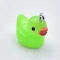 Cute lime green cartoon resin duck charm pendant with silver ring for DIY jewelry - Green