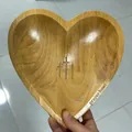 Heart-shaped wooden prayer bowl with engraved cross design for spiritual storage decor - 23*23*3cm / Yellow