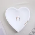 White heart-shaped wooden prayer bowl with three crosses and prayer bowl engraving detail - 23*23*3cm / White
