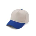 Premium two-tone beige and royal blue cotton 5-panel structured baseball cap for men. - Adult 58cm / Beige/Royal Blue