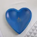 Blue heart-shaped wooden prayer bowl with cross engraving for home decor - 23*23*3cm / Blue